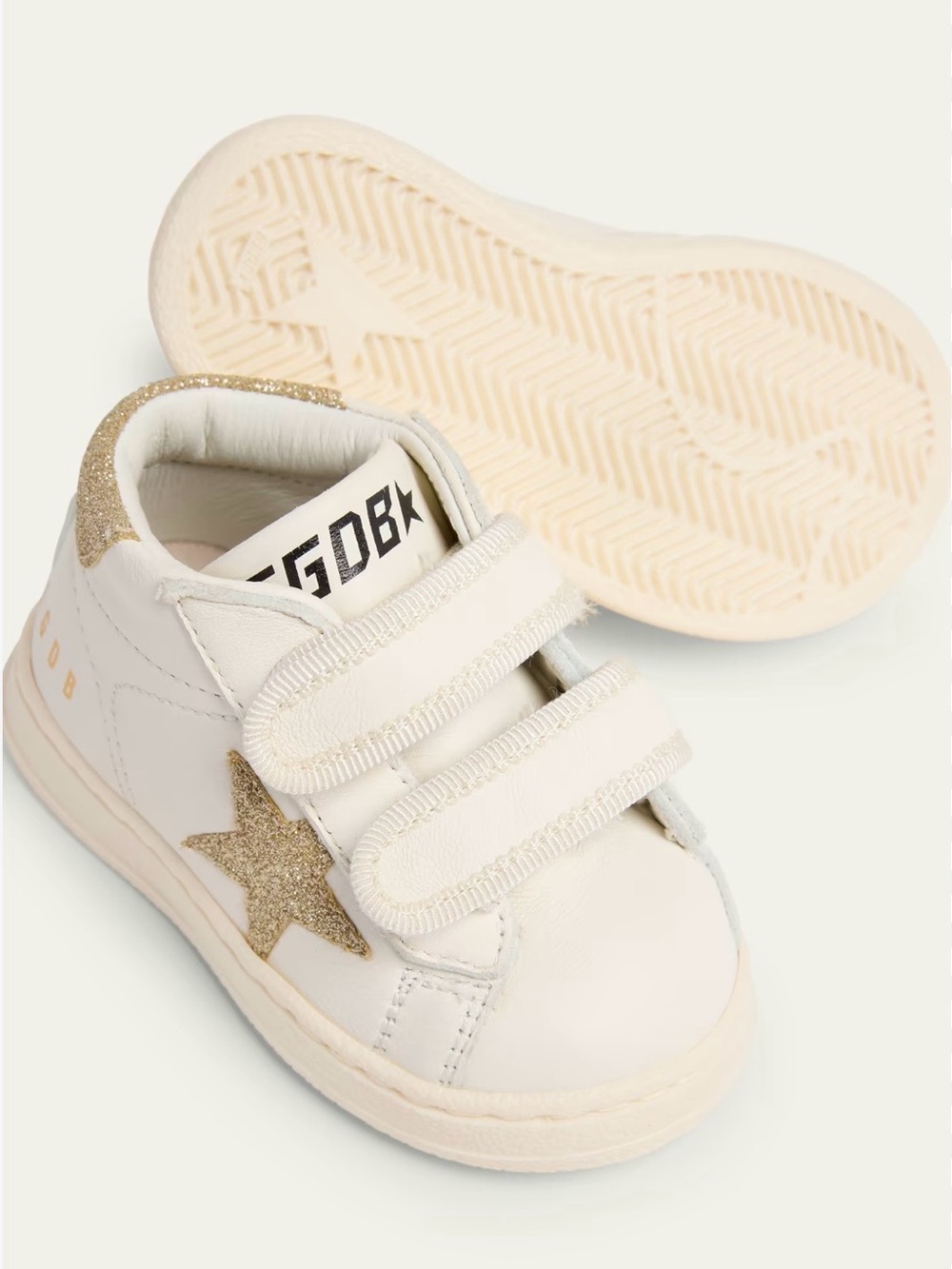 Golden Goose Kids White Sneakers with Gold Glitter Star - Double Velcro